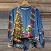 Ladies' Christmas Greentown Print Casual Long Sleeved Round Neck Sports Hoodie Top