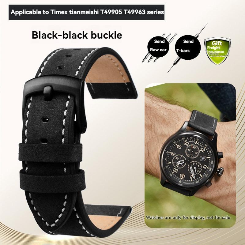 For Timex T49905 T49963 T49953 TW4B01900 Series Genuine Leather Strap Men's Frosted Cowhide Bracelet 20mm 22mm Black Brown