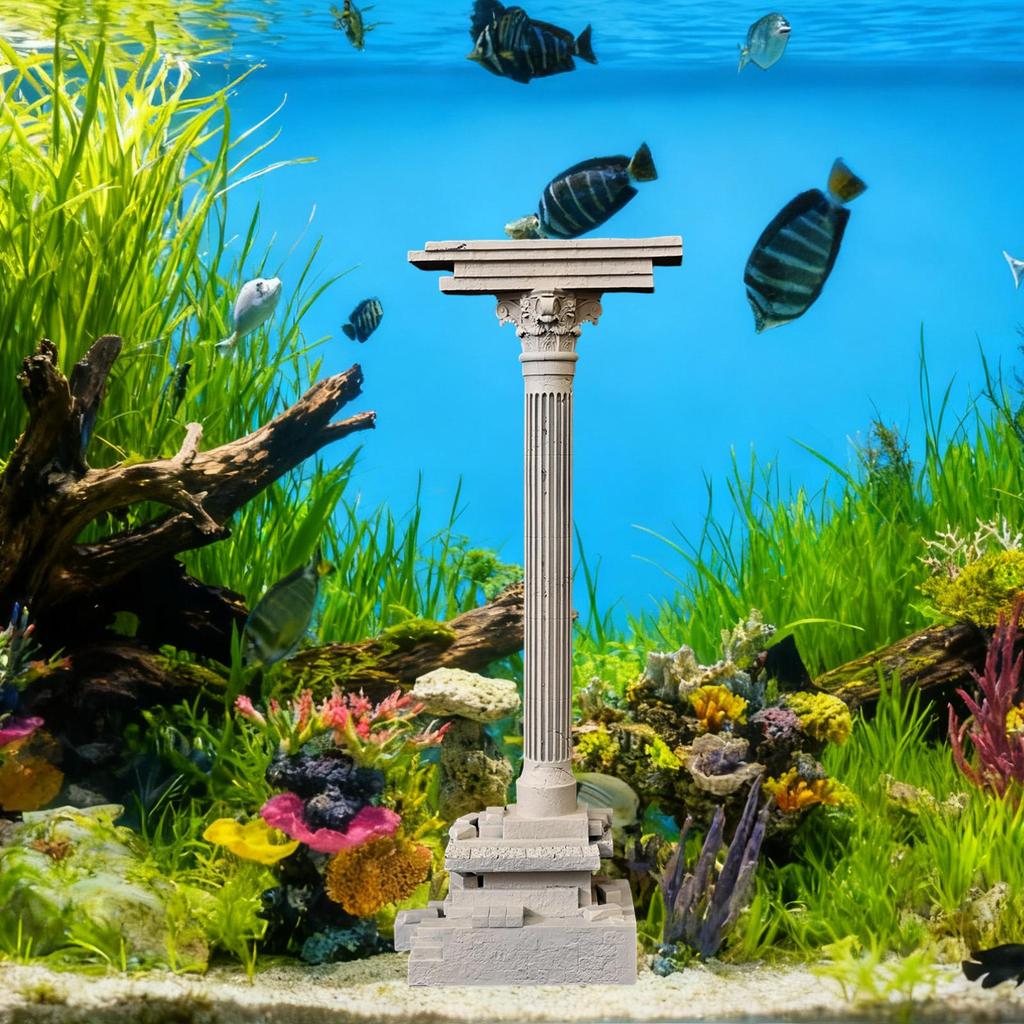 Small Aquarium Hideout Rocks Resin Roman Column Ornament for Fish Tank Decoration Underwater Scene