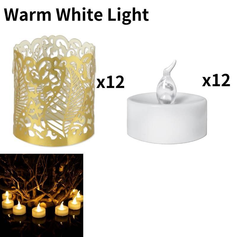 Elegant Set Of 12 Led Electronic Candles With Pvc Hollow Pattern For Weddings And Parties