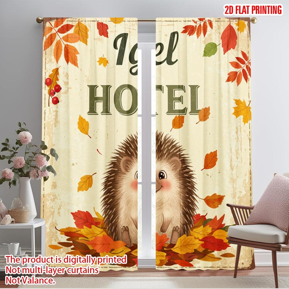 

2pcs 2D flat printing Curtains Cute Hedgehog Autumn Leaves Polyester Fabric Without Electricity Festive Holiday Use for Holiday 52.50×116.00 CM 2pcs