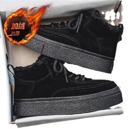 Sapatos masculinos de cano alto inverno preto versátil de cano médio tênis de skate esportivos sola grossa masculinos de inverno veludo quente e à prova de frio sapatos de algodão