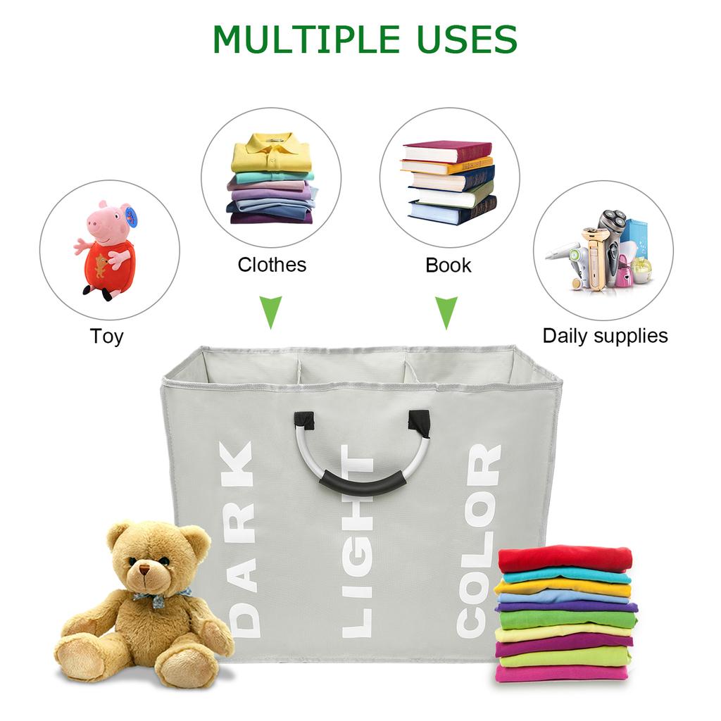 Collapsable 3-section Laundry Bag Foldable Laundry Hamper Durable Oxford Fabric Laundry Basket Clothes Sorter Portable