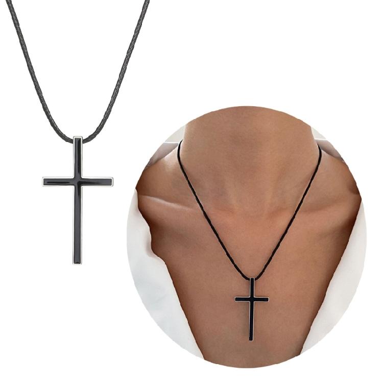 Trendy Cross Pendant Necklace Vintage Style Simple Rope Necklace Chain Necklace