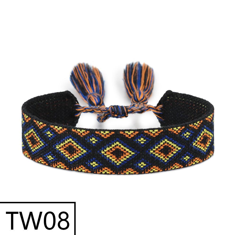 Handmade Bohemian Embroidered Logo Tassel Bracelet - Ethnic Style Friendship Band