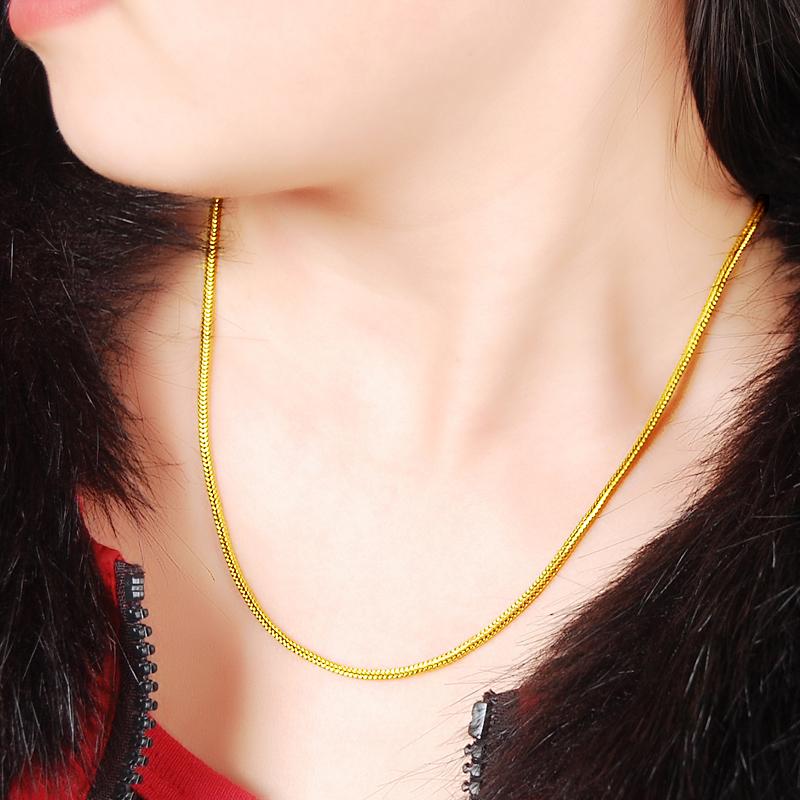 24k Real Gold Necklace Plating Gold 2mm Snake Bone Necklace For Women 'S Wedding Birthday Gift