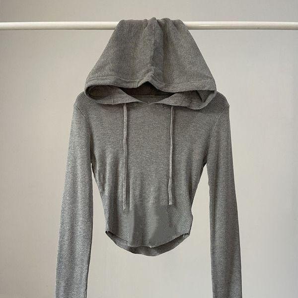 Women's Slim Fit Solid Color Long Sleeve Crop Hoodie