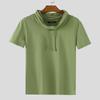 INCERUN Summer Men Drawstring Neck Short Sleeves Casual Fitted Tee Tops