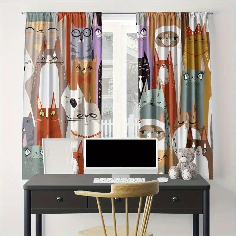 Cartoon and anime cat pattern printed curtains   bedroom and living room   home decoration   room decoration