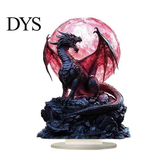Creative Desk Ornament 2D Acrylic Dragon Moon Crystal Ball Sculpture Figurine, Waterproof Western Dark Fantasy Art Display Themed for Living