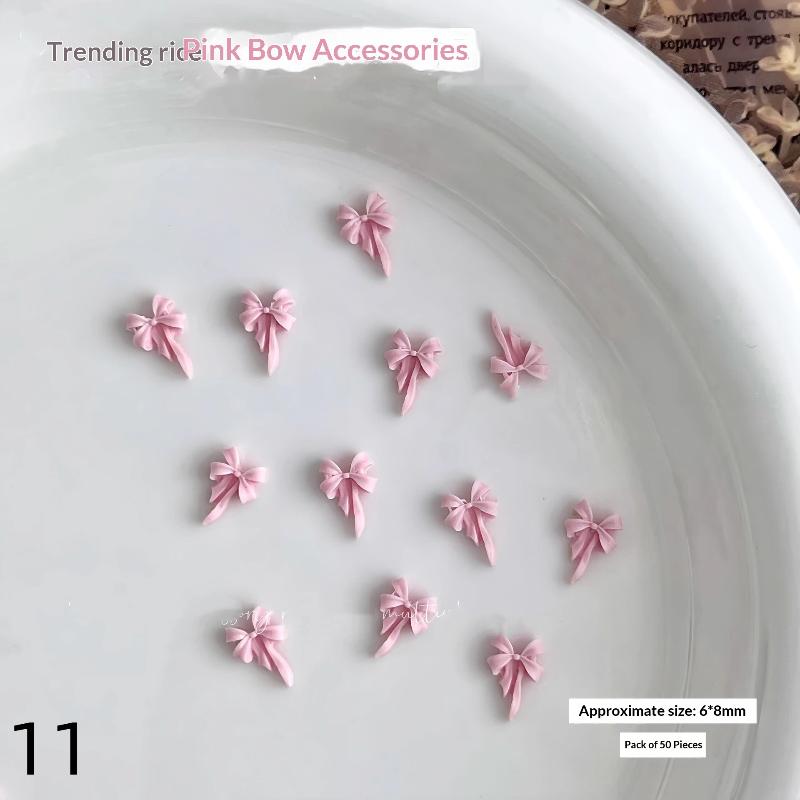 50Pcs Light Pink Bowknot Nail Charms 3D Resin Ribbon Bow Nail Art Decoration Mini Kawaii Bow Tie Manicure Supplies Diy