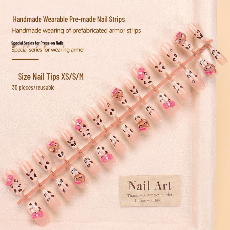 Xiaohongshu High-End Leopard Rhinestone Wearable Nail Art Stickers - Pre-Made Spicy Girl Style False Nail Strips