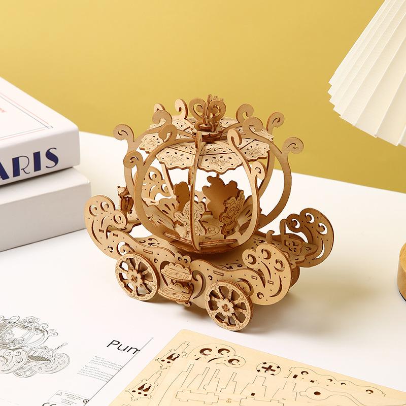 3D Wooden Pumpkin Carriage Puzzle: Handmade, High-End Children's Educational Toy and Ornament