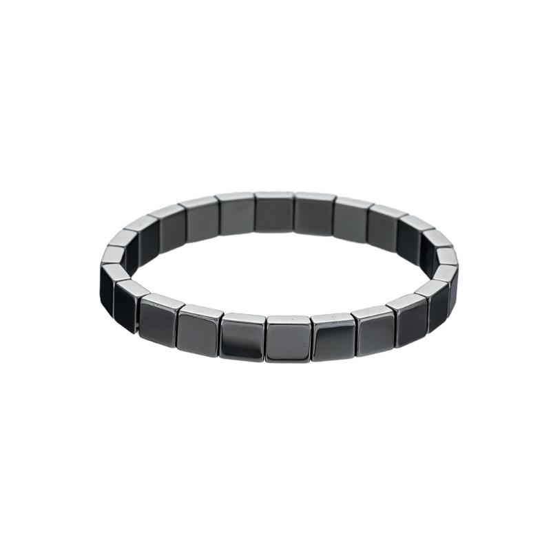 

Creative Natural Texture Hematite Stone Bracelet Elastic Unisex Square Bead Wristchain Stylish Wrist Accessories
