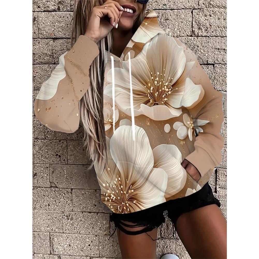 Fashionable Comfortable Oversized Leisure Versatile Long Sleeved Hoodies Autumn Winter Loose Flower 3D Pullover Women's Hoodies