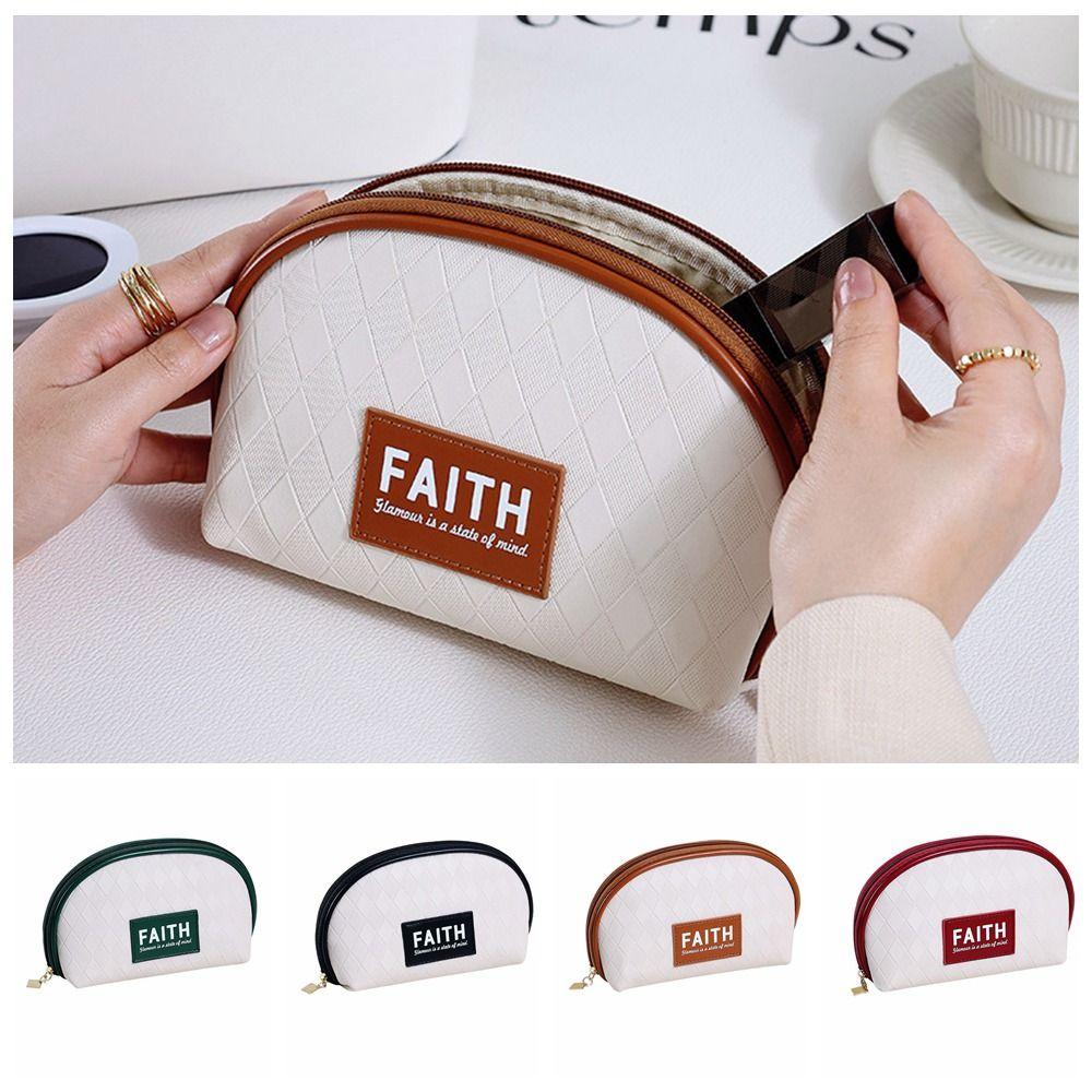 

Half-round Leather Lattice Cosmetic Bag Large Capacity Lattice Travel Wash Bag Outdoor