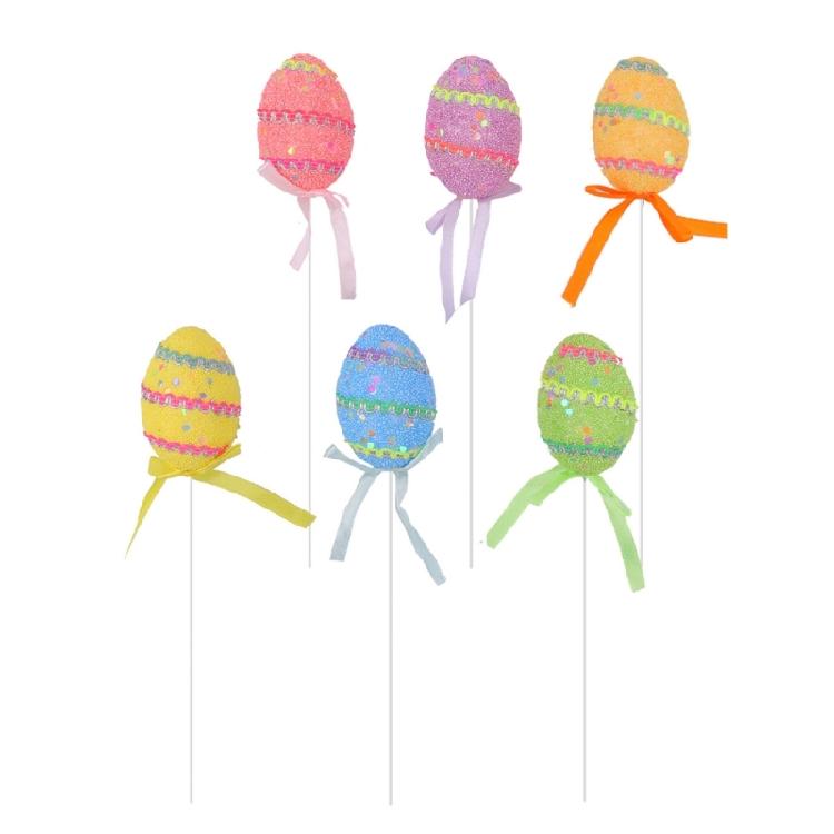 6Pcs Small Colored Foam Eggs with Stick For Festival Celebration Vase Arrangement and Basket Fillers And Art Craft