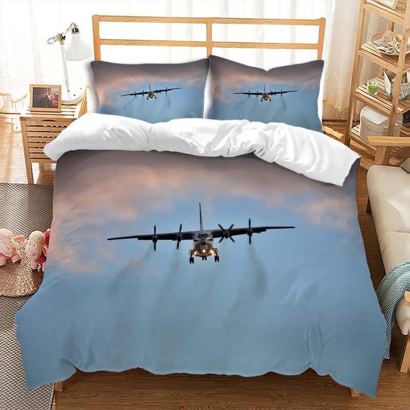 Aircraft Three-Piece Quilt Cover 3D Digital Printing Bedding Set Four Seasons Bed Cover