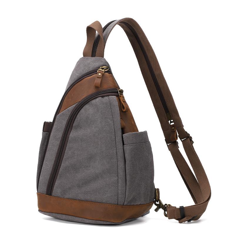 

New Style Men s Chest Bag European and American Retro Shoulder Bag Multi Functional Crossbody Bag Large Capacity Backpack темно-сірий
