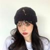 Einfarbige Strickmütze Punk Hip Hop Beanie für Herren Damen Metallstift Ring Randlos Melonenkappe Winter Warm Häkelmütze Gorras