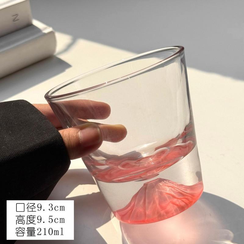 Frosted Pink Mount Fuji Glass Tumbler 210ml 350ml MinimalistDesign Coffee Whiskey Water Cup Home Office