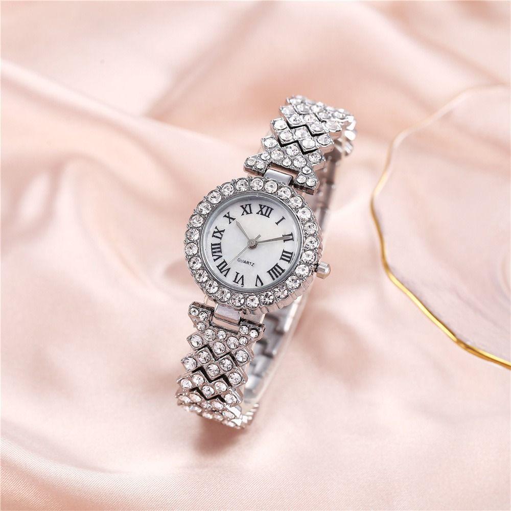 Luxury Women's Wristwatch Silver Watch Bracelet Set Trendy Rhinestone Quartz Watches  Festival Gift