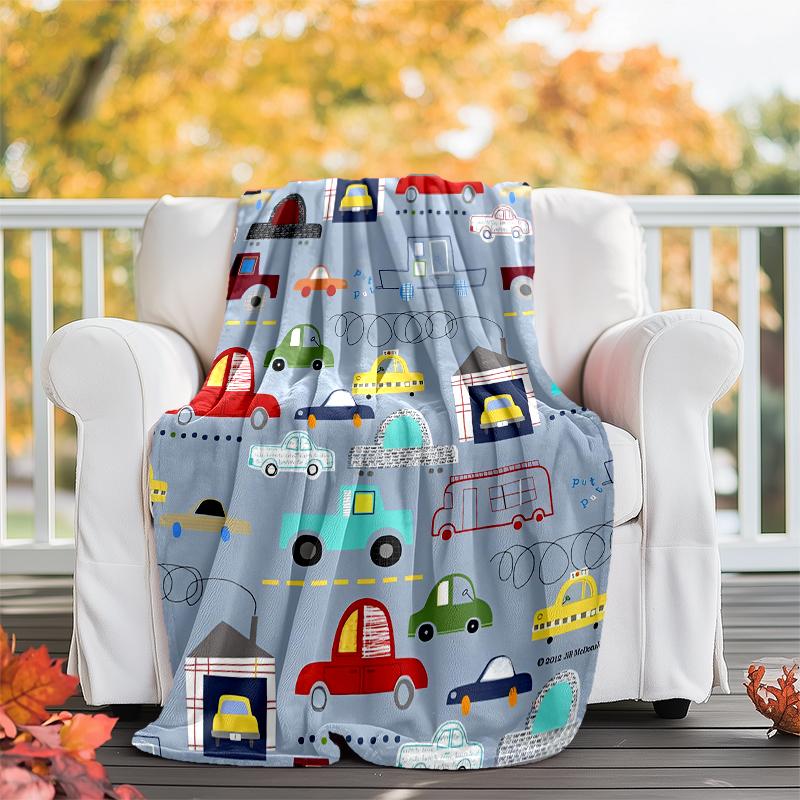 Cute Cars Theme Printed Blanket - Perfect for Couch, Bed, Travel & Outdoor Use | Machine Washable, Cozy & Durable.