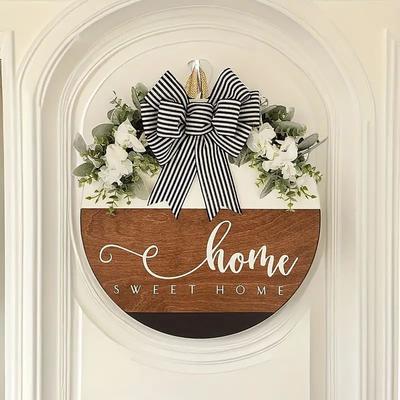Spring HOME Wreath Wooden Welcome Door Sign Wooden Plaque For Front Door Sweet Home Décor Hanging