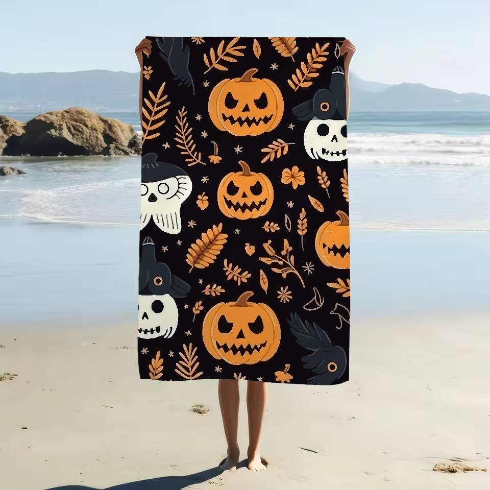 Halloween Cartoon Geister Kürbisse Fledermäuse Strandtuch Badetücher Mikrofaser Schnelltrocknend Sandfrei Strand Yoga Spa Fitnessstudio Pool