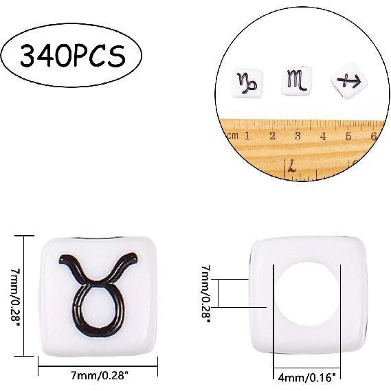 arricraft About 340 Pcs 7mm Acrylic Cube Beads, Constellation Spacer Beads, Zodiac Sign Loose Beads for Jewelry Making (White & Black)