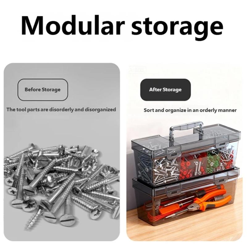 Clear Plastic Tool Box With Handle And Multiple Dividers Clear Parts Organizers For Industrial Parts And DIY Projects