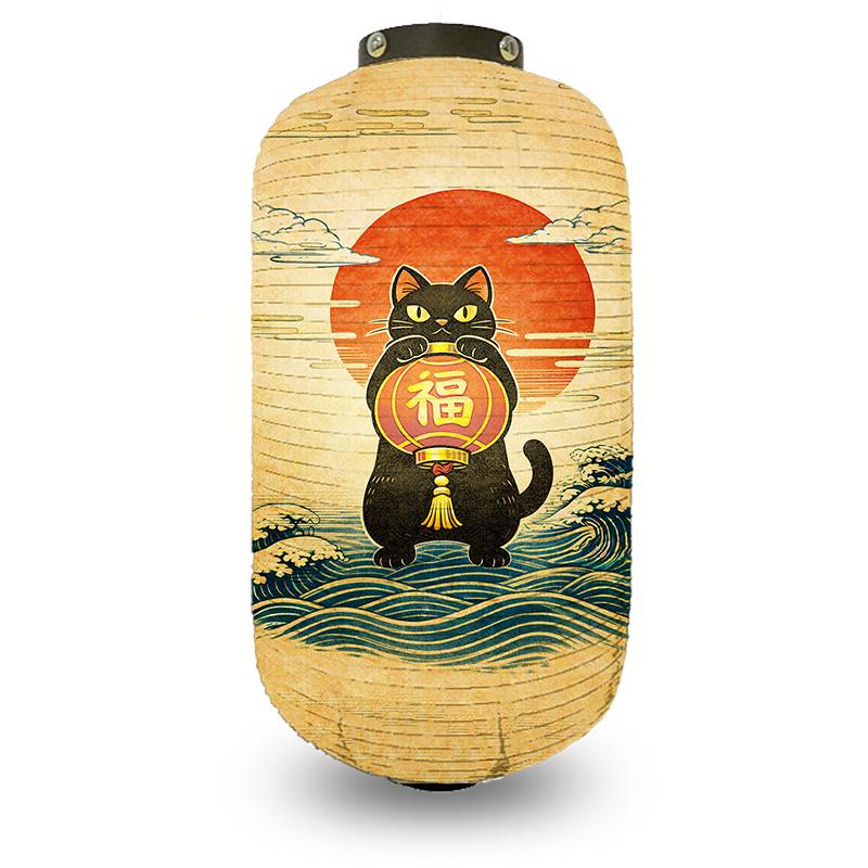 Japanese Style Lantern Japanese Hanging Happy-neko Lanterns Cloth Long Traditional Restaurant Bar Hotel Festival Decoration
