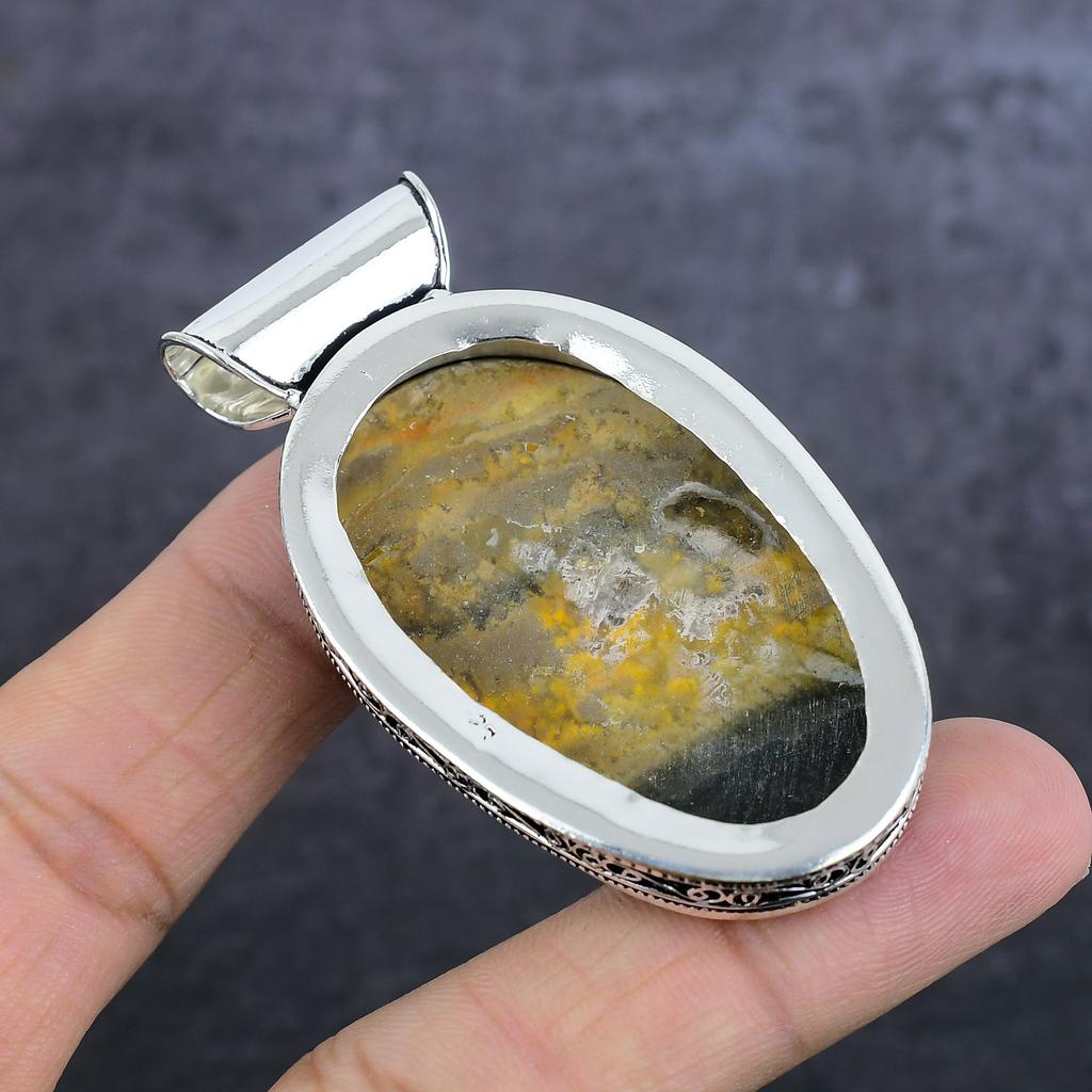 Natural Bumble Bee Jasper 925 Sterling Silver Jewelry Pendant 2.60" ET-4404