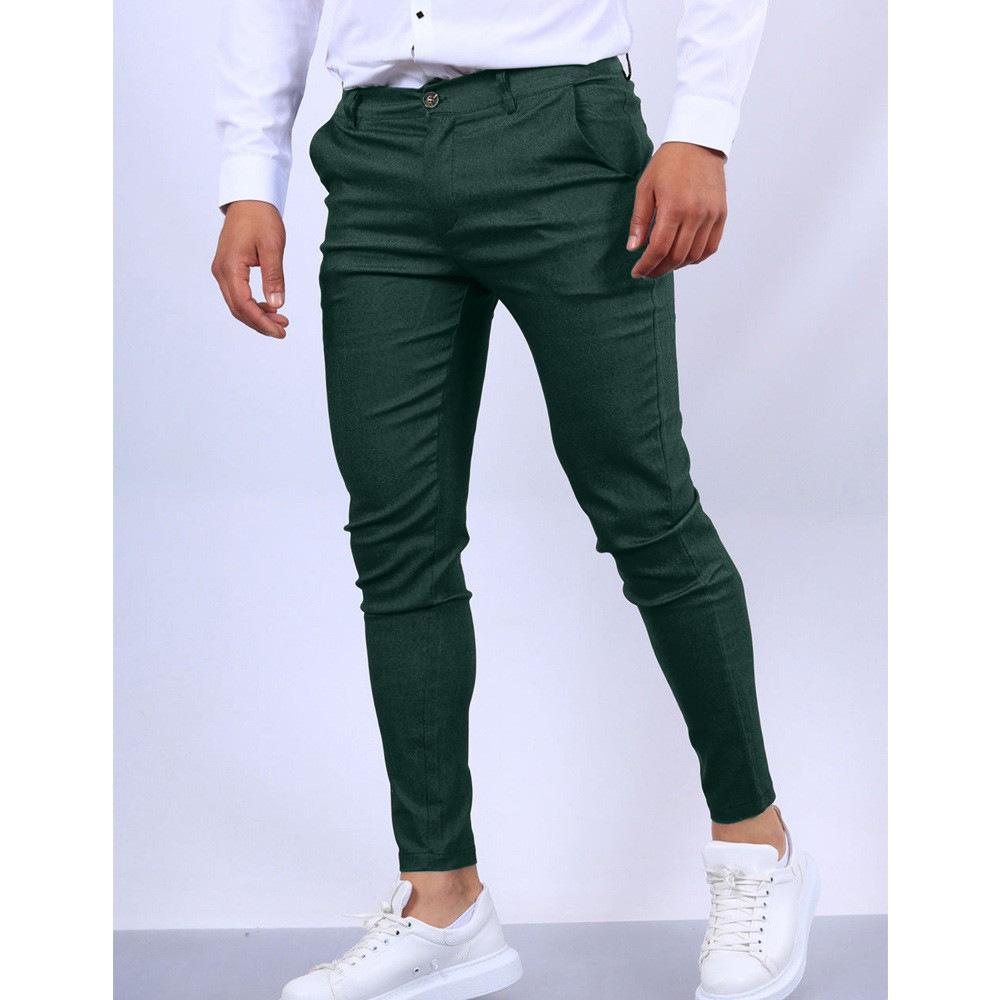 European and American New Men's Solid Color Texture Casual Small Foot Dress Pants Slim Cone Four Seasons Explosion
