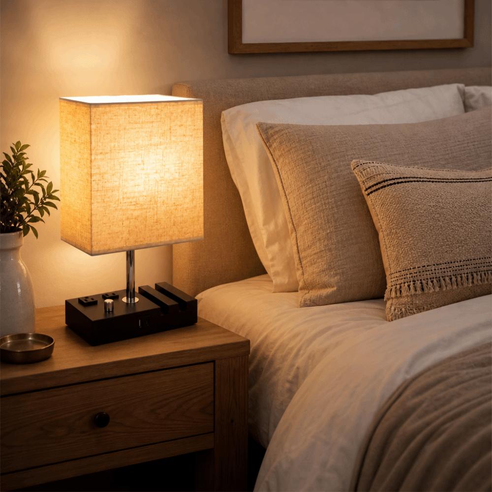 Fabric Lampshade LED Desk Light Warm White LED Bulb Table Lamp Eye-Caring Desk Light Bedroom