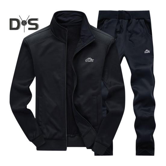 

2 шт./компл. мужской спортивный костюм с воротником-стойкой, длинным рукавом, застежкой-молнией, пальто, эластичный пояс с завязками, длинные брюки M чёрный