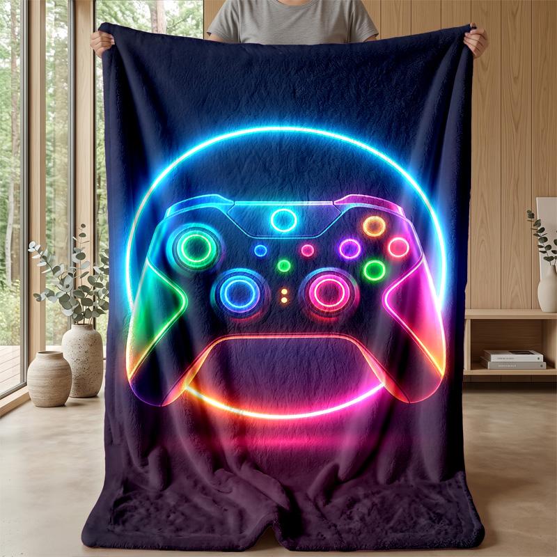 Neon Game Controller Theme blanket Lightweight Warm Flannel Blanket Decorative Throw Blanket for Home Decoration