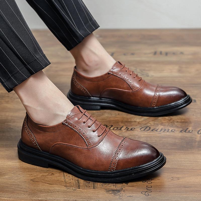 Luxury Brand High Quality Black / Brown Mens Dress Lace-Up Oxfords Pointed Toe Genuine Leather Wedding Mens Business Work Shoes
