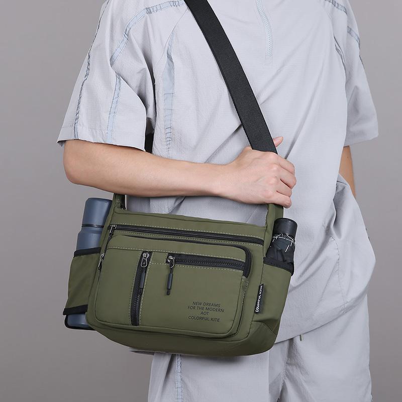 Men's Crossbody Bag Large Capacity Waterproof Shoulder Travel Bag Business Nylon Zipper Soft Backpack with Bottler Holder