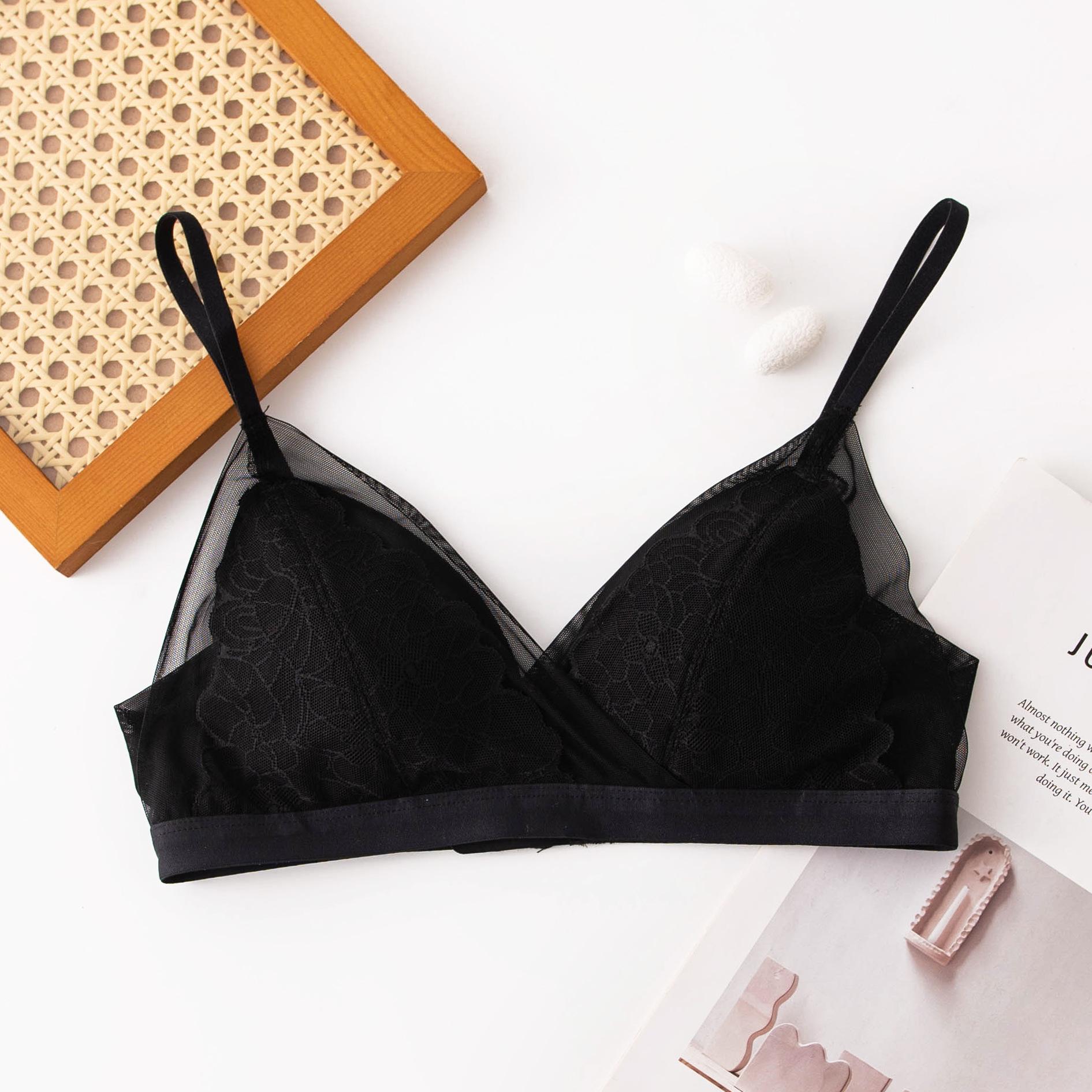 Silk French triangle cup lace sexy ultra-thin mulberry silk small chest breathable bra without steel ring thin bra S