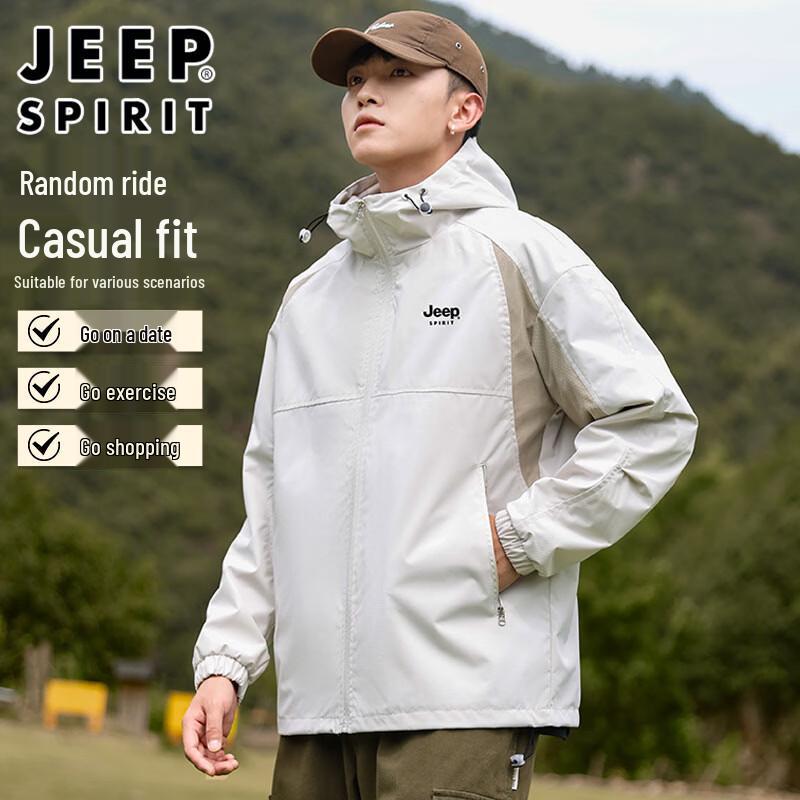 JEEP SPIRIT Men's Outdoor Hooded Windbreaker Jacket