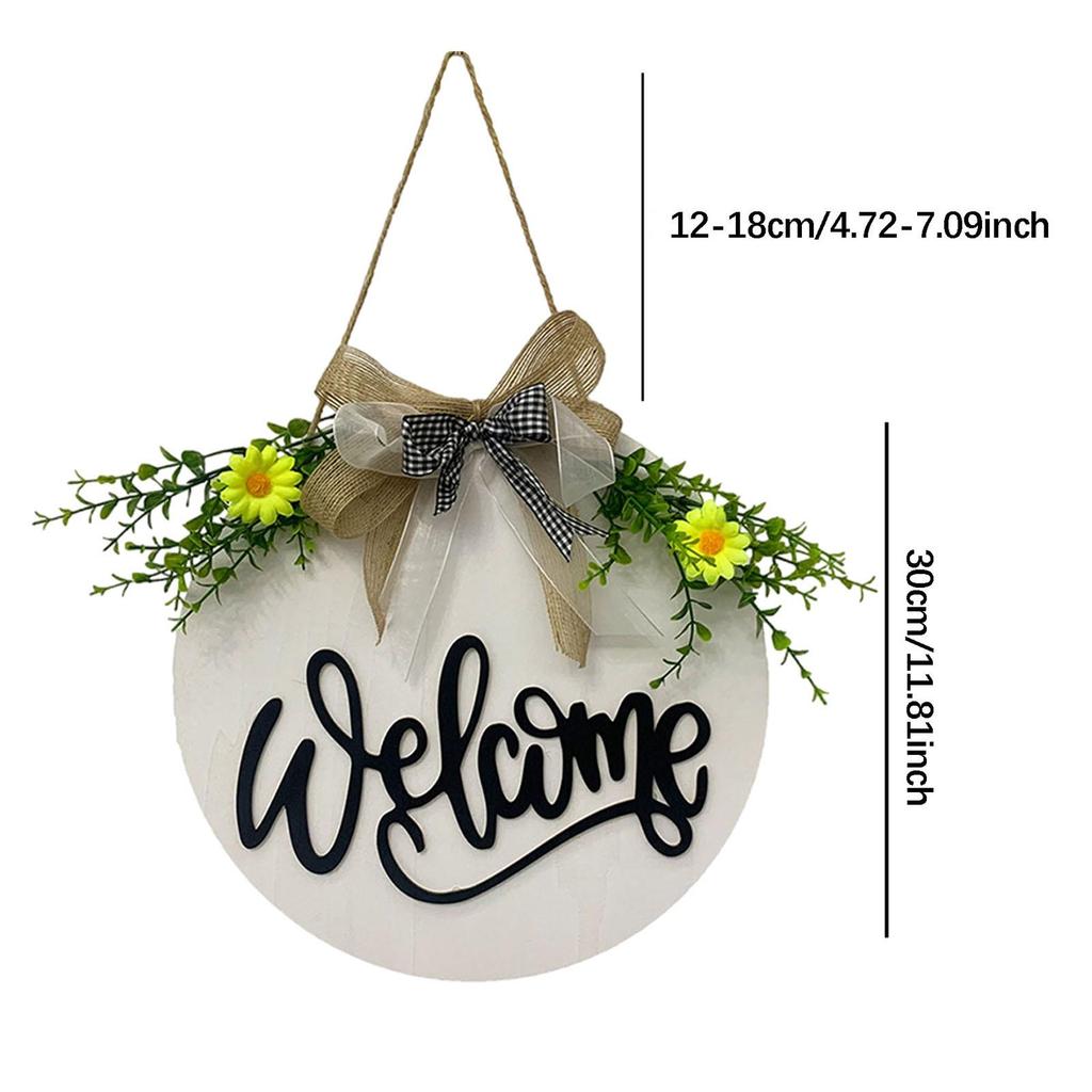 Welcome Sign for Front Door Door Wreath Ornament with Rope Wood Sign Door Hanger with Bow for Holiday Home Porch Decoration