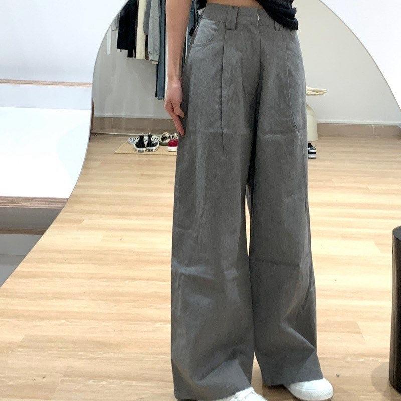 Plus Size American Style Grey Wide Leg Jeans for Women High Waist Straight Loose Casual Design Floor Length Trousers for Summer