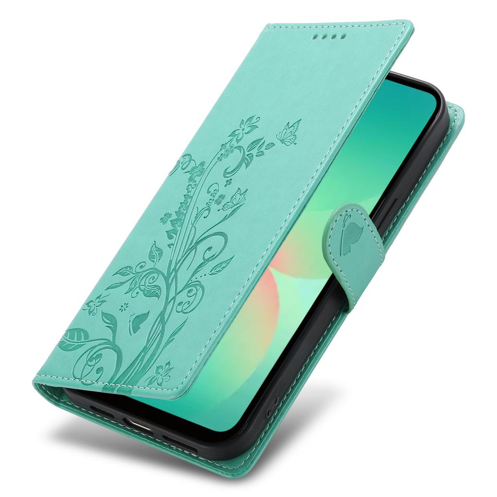 For Samsung Galaxy A26 5G Wallet Case Butterfly Floral Imprint PU Leather Phone Cover with Wrist Strap