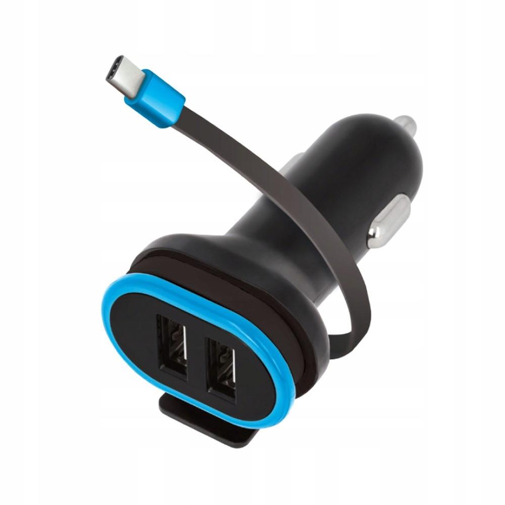 Forever Car Charger 2x USB 3A Black with 0.2m USB-C Cable
