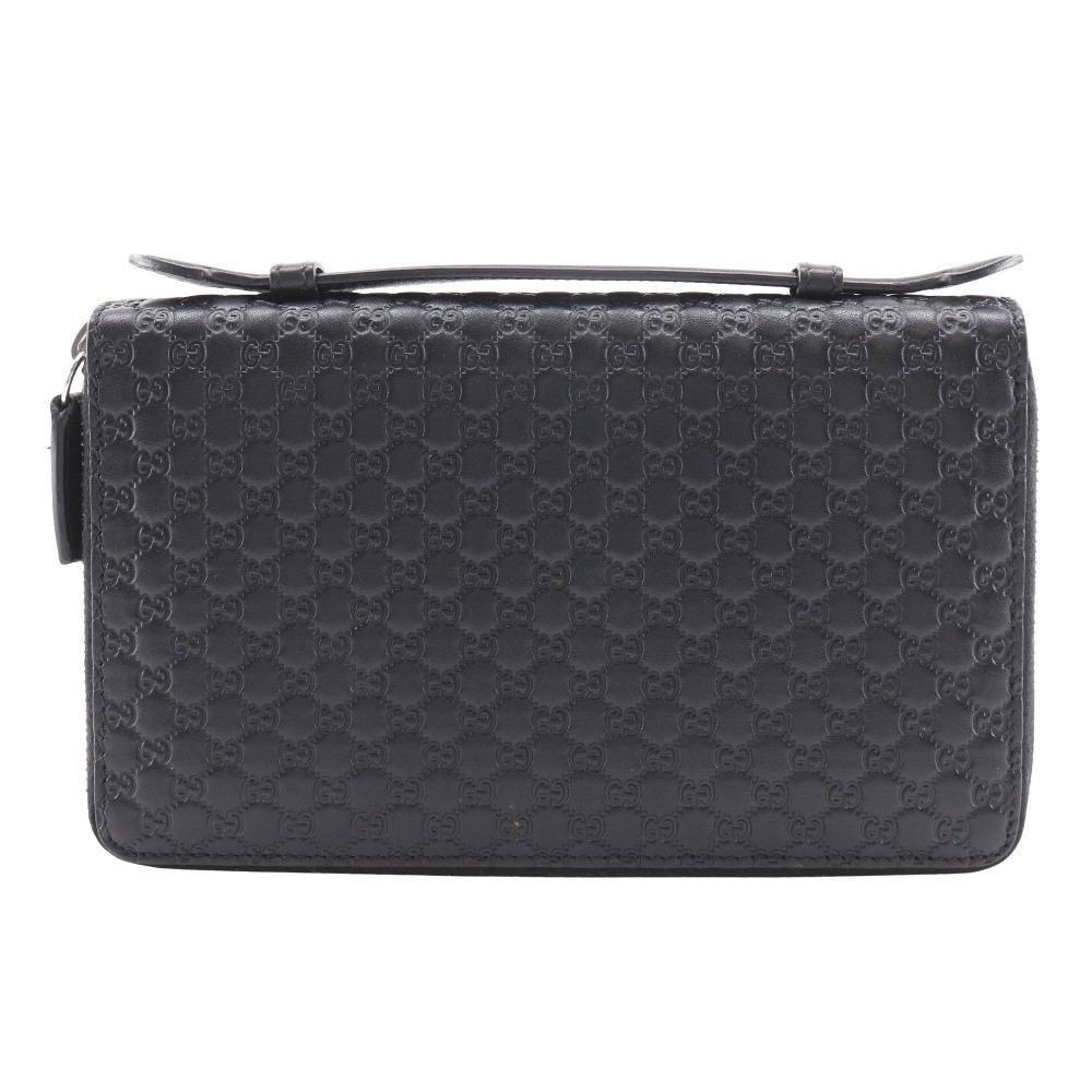 Gucci Travel Document Case Purse 449246 Micro Outlet Black Sima Leather Mens Used