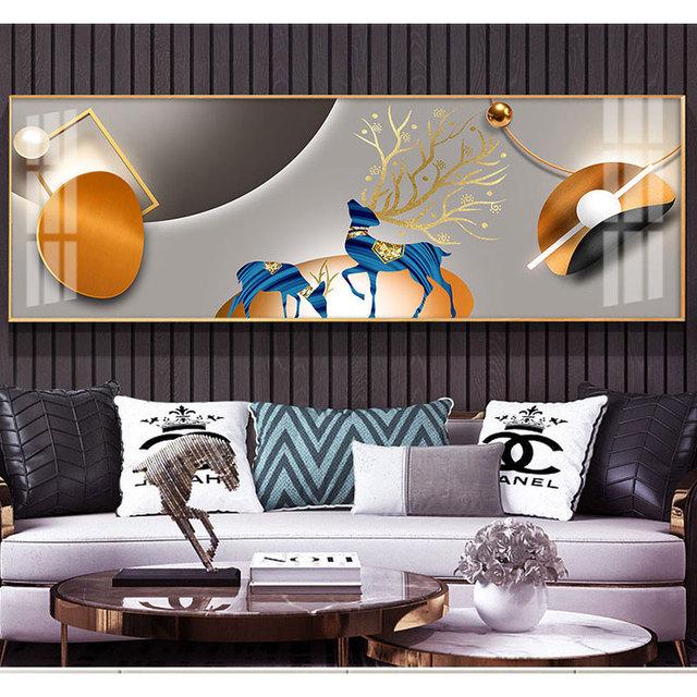 

Абстрактная Геометрия Свет Роскошный Холст Картина Олень Декоративная Настенная Искусства Китайский Золотой Декор Для Гостиной Спальни Куадрос 60cm×170cm NoFrame