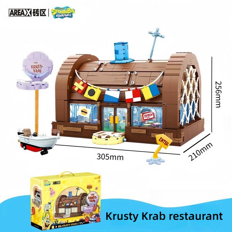 Areax Spongebob Squarepants Crab Burger King Restaurant Cartoon Puzzle Building Blocks Children'S Birthday Gift Anime Ornament