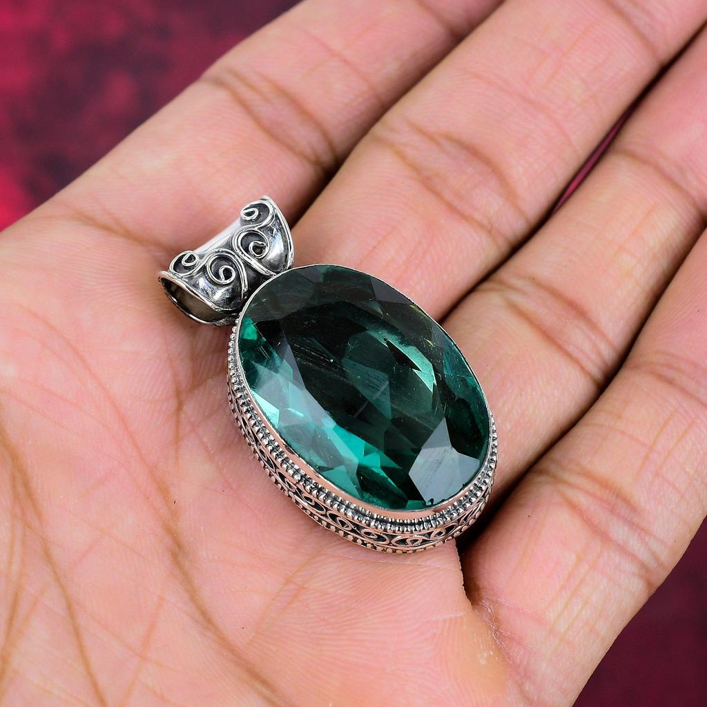 Μενταγιόν Aqua Apatite, μενταγιόν από μασίφ ασήμι 925 Χειροποίητο κόσμημα από πολύτιμους λίθους, ολοκαίνουργιο μενταγιόν δώρα για τη σύζυγο