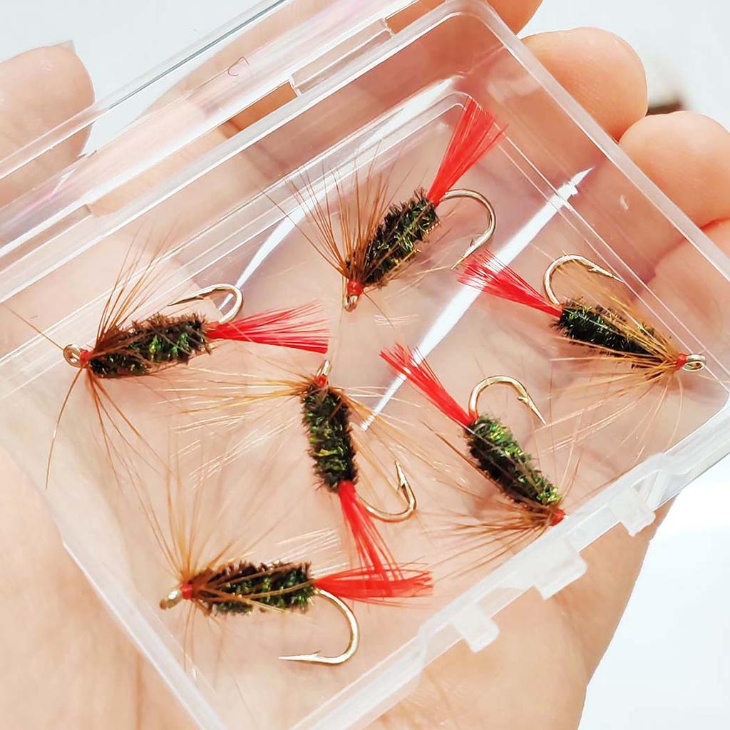 6/10Pcs(Brass Head Black Artificial Tying Fly Fishing Flies Hook & Red tail Dry fly)2Mixed Styles-Trout Dry fly Fishing Perch/Carp Lure Bait